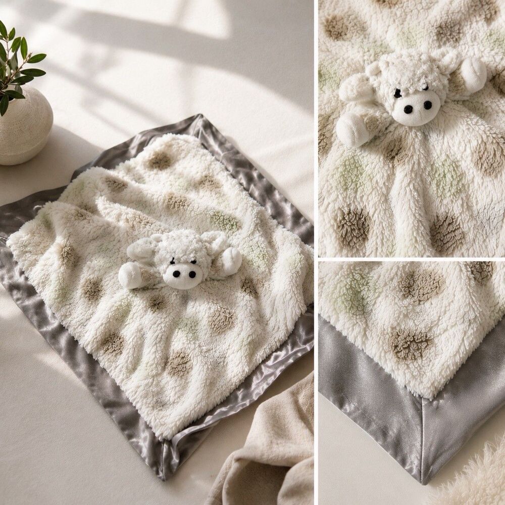 Little Giraffe Luxe Dot Plush Giraffe Lovey Blanket Silver Satin Trim Security